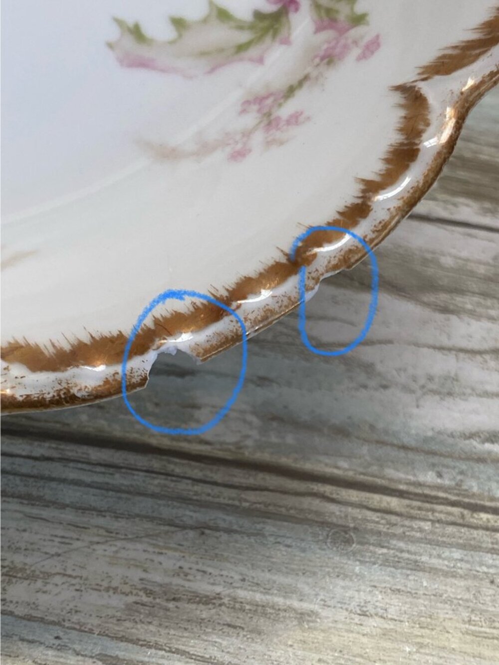 Haviland Limoges H90 Christmas Rose Double Gold 9" Round Serving Bowl Antique - Picture 9 of 13